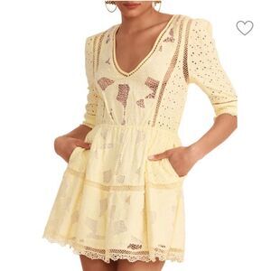 LoveShackFancy Jobelle Crochet-Trimmed Broderie Anglaise Mini Dress in Yellow